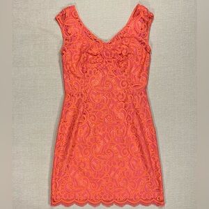 🪸 8 Lilly Pulitzer Rosaline Dress Lace Lined V Neck Pink and Orange Coral